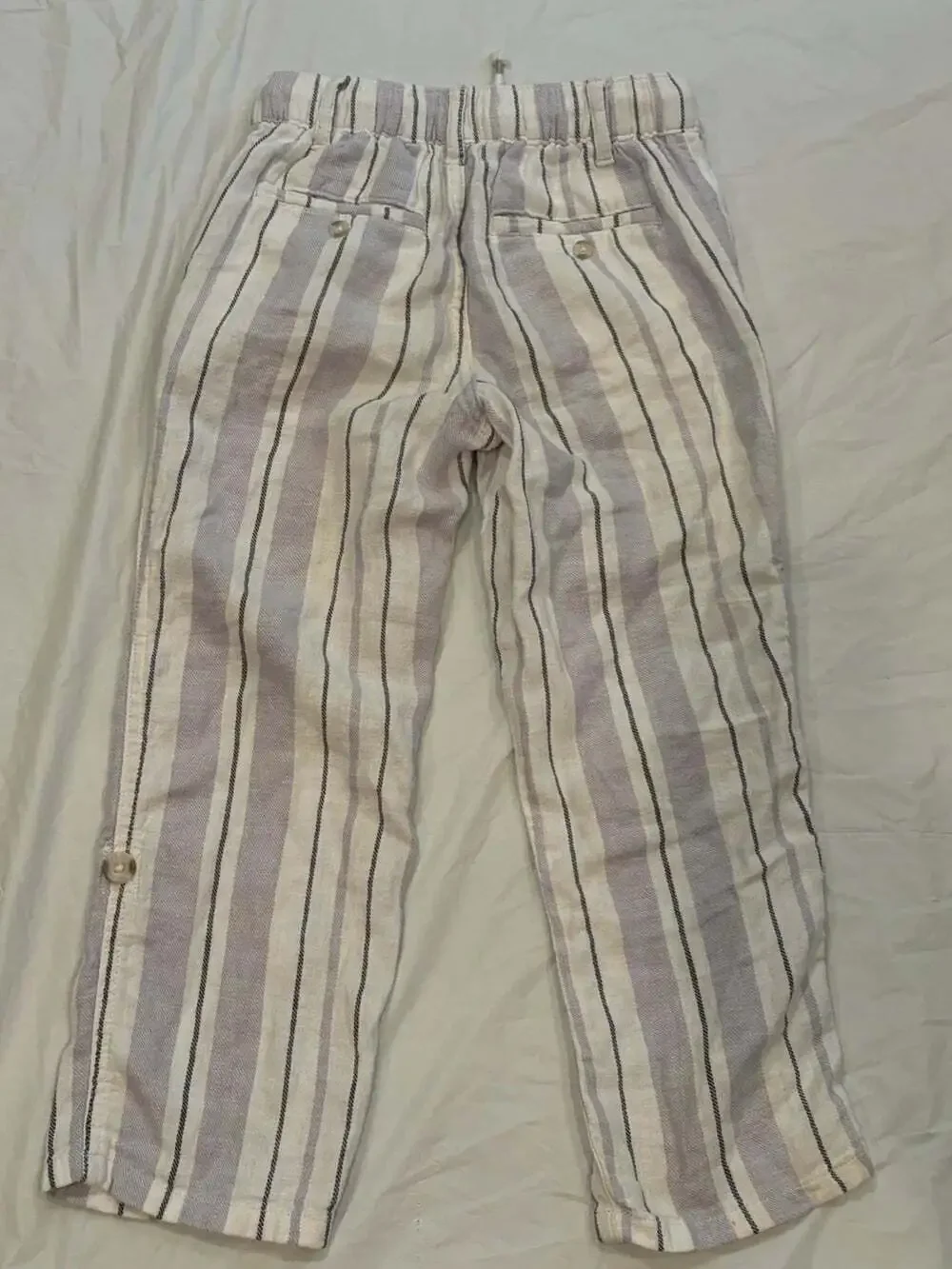 Gymboree Pants Boys Size S Grey Striped Linen Blend Elastic Waist Draw String
